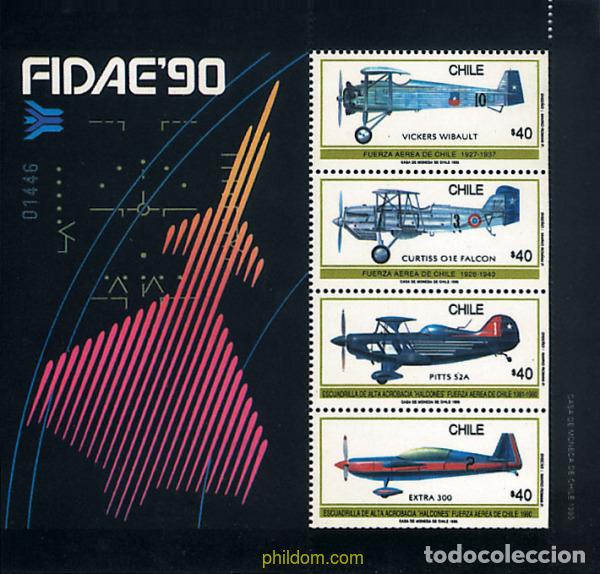Sellos: 49296 MNH CHILE 1990 PIONEROS Y ACROBACIA AEREA