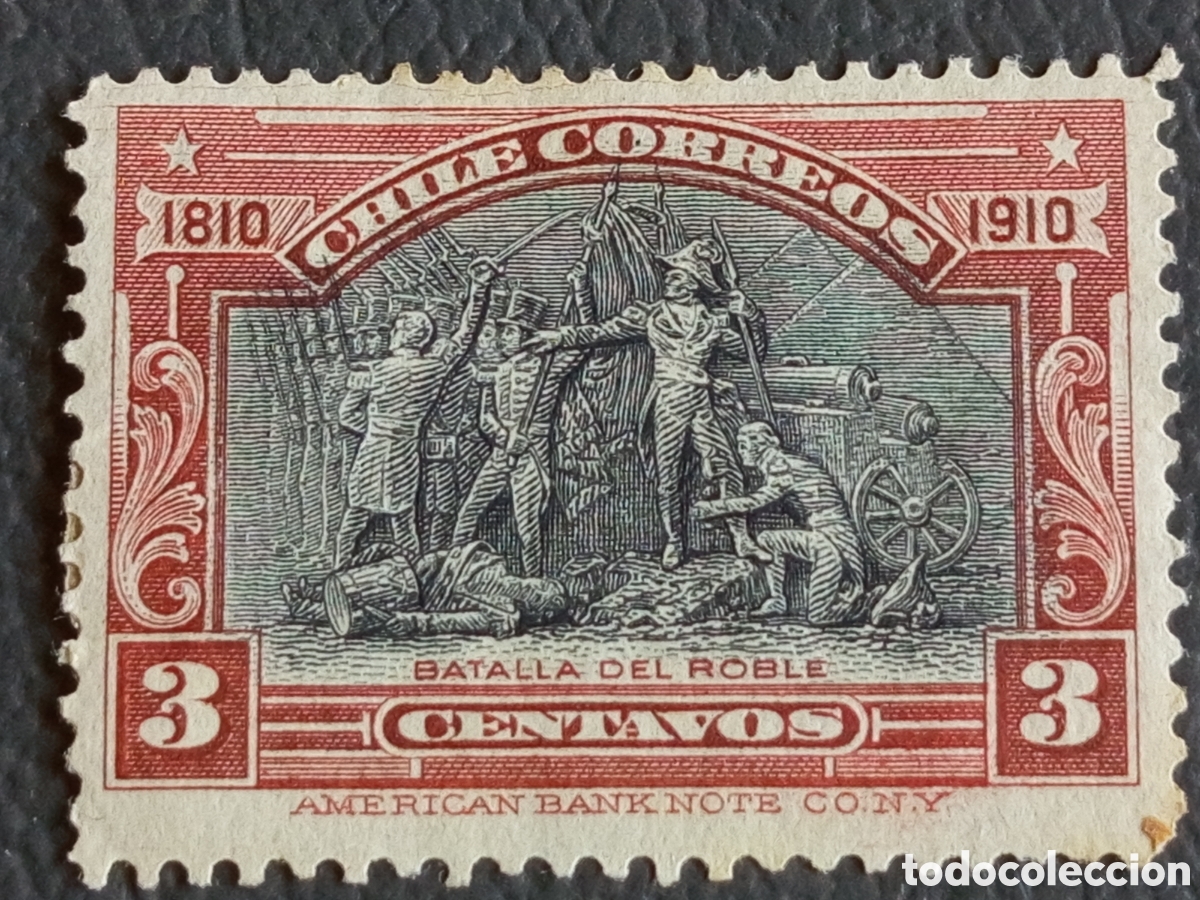Sellos: Sello Chile 1910 Centenario Independencia Batalla del Roble 3c Cat#100 MH