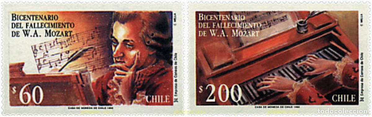 Sellos: 119420 MNH CHILE 1992 BICENTENARIO DE LA MUERTE DE W. A. MOZART
