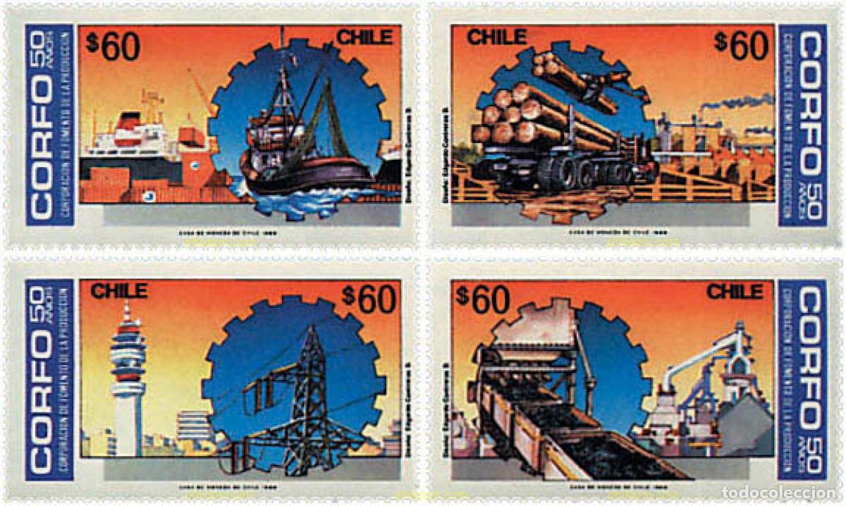 Timbres: 58148 MNH CHILE 1989 50 ANIVERSARIO DE LA CORPORACION DE FOMENTO DE LA PRODUCCION