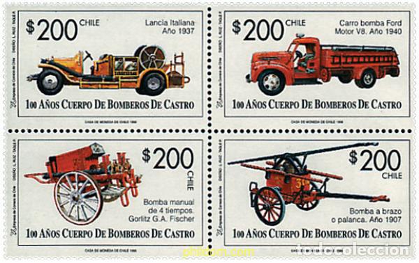 Timbres: 11085 MNH CHILE 1996 CENTENARIO DEL CUERPO DE BOMBEROS DE CASTRO