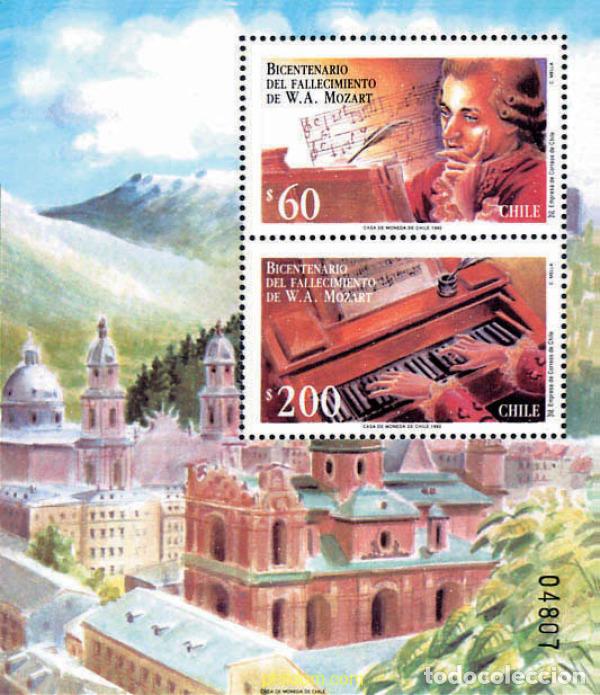 Timbres: 119421 MNH CHILE 1992 BICENTENARIO DE LA MUERTE DE W. A. MOZART