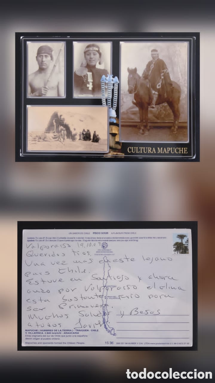 Sellos: CA)Chile + 2007 + Mapuche Culture + Postcard featuring sepia photographs of Mapuche traditions and d