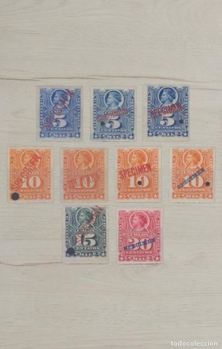 Sellos: Lote 10 Sellos de Chile - Col&oacute;n con Sobreimpresi&oacute;n SPECIMEN - Hasta 20c - Nuevos