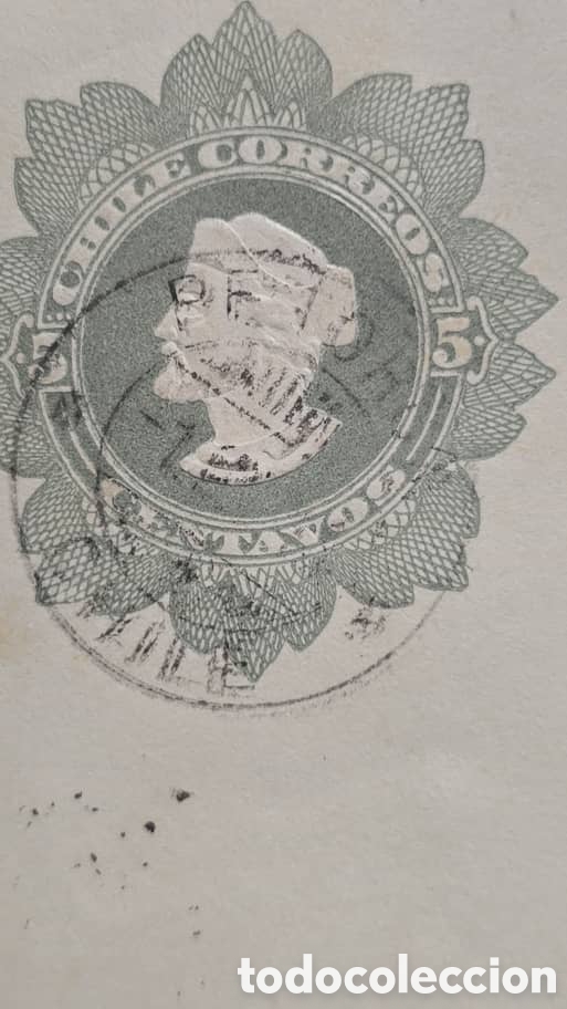 Sellos: Cy)1913 Chile Santiago Vintagepostage stamp &ldquo;Cinco Centavos,&rdquo; central profile portrait within ornate