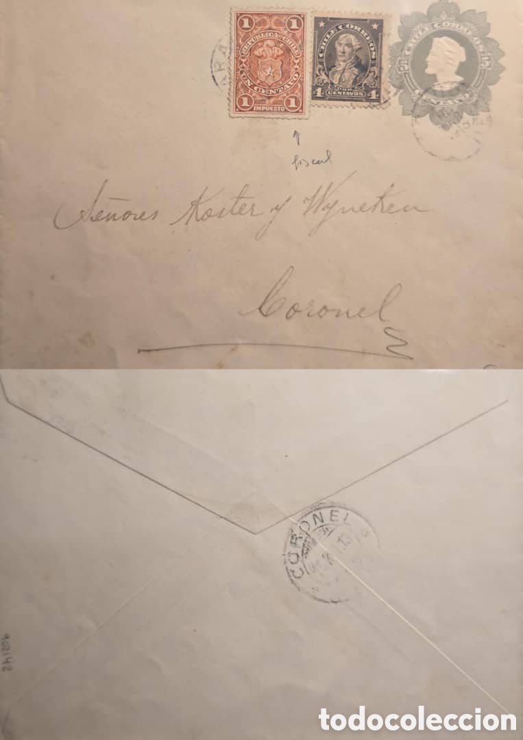 Sellos: Cy) 1913 Chile via Valparaiso Historical envelope addressed to &ldquo;Sres. Koster y Wynneken,