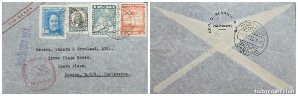 Sellos: O) 1935 CHILE, VIA CONDOR, JOAQUIN TOCORNAL, FEDERICO ERRAZURIZ ZANARTU, TWO AIRPLANES OVER GLOBE,