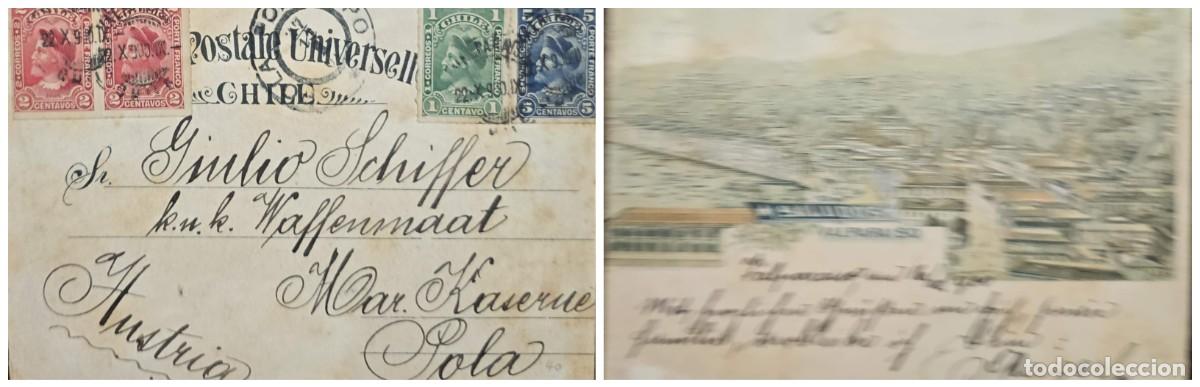 Sellos: O) CHILE, VALPARAISO, CHRISTOPHER COLUMBUS - COLON, VIEW OF VALPARAISO, POSTAL CARD CIRCULATED TO A