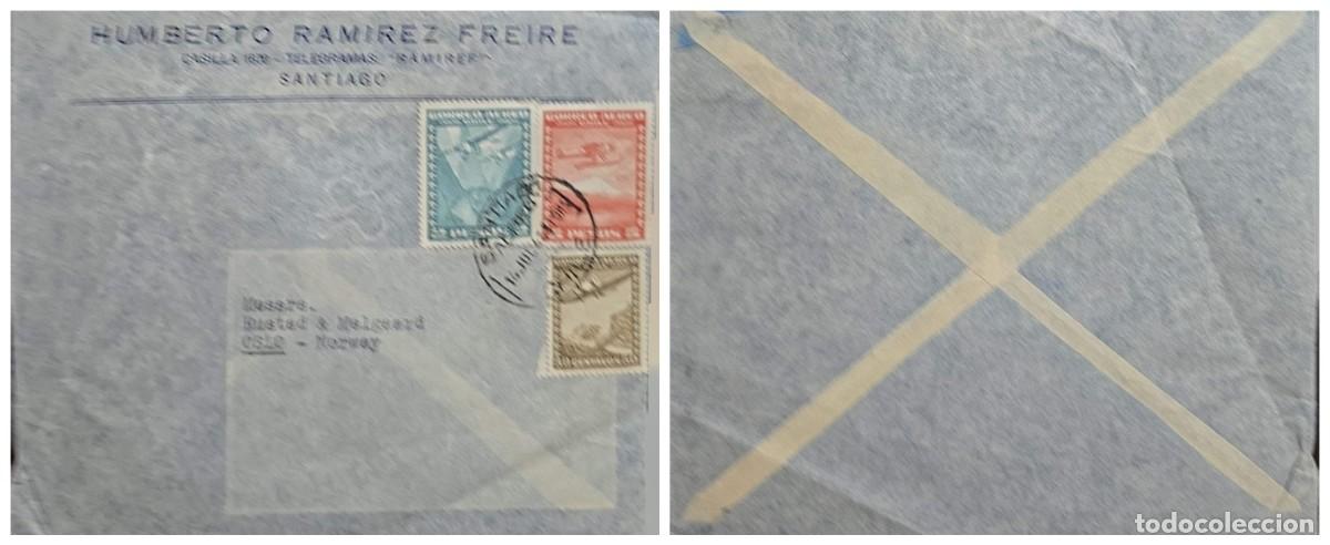 Timbres: O) CHILE, SANTIAGO DE CHILE, TWO AIRPLANES OVER GLOBE, SEAPLANE, AIRPLANE, HUMBERTO RAMIREZ FREIRE,