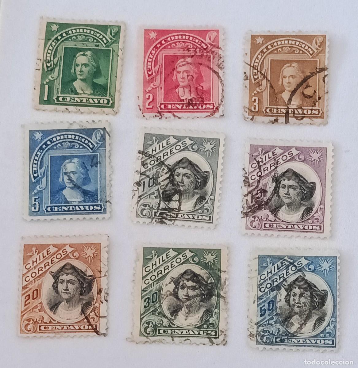 Sellos: Sellos Chile 1905 Crist&oacute;bal Col&oacute;n. Serie del Peso Bronce.