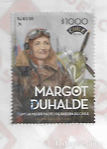 Sellos: Margot Duhalde, primera mujer piloto, Chile, sello a&ntilde;o 2023