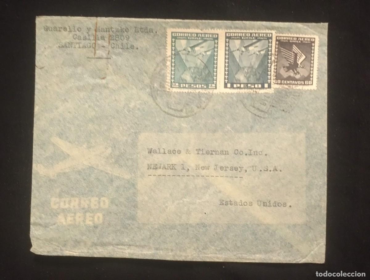 Sellos: TS) CIRCA 1940 CHILE, COVER SENT FROM SANTIAGO CHILE, TO NEW JERSEY, AIRMAIL, MULTIPLE STAMPS.
