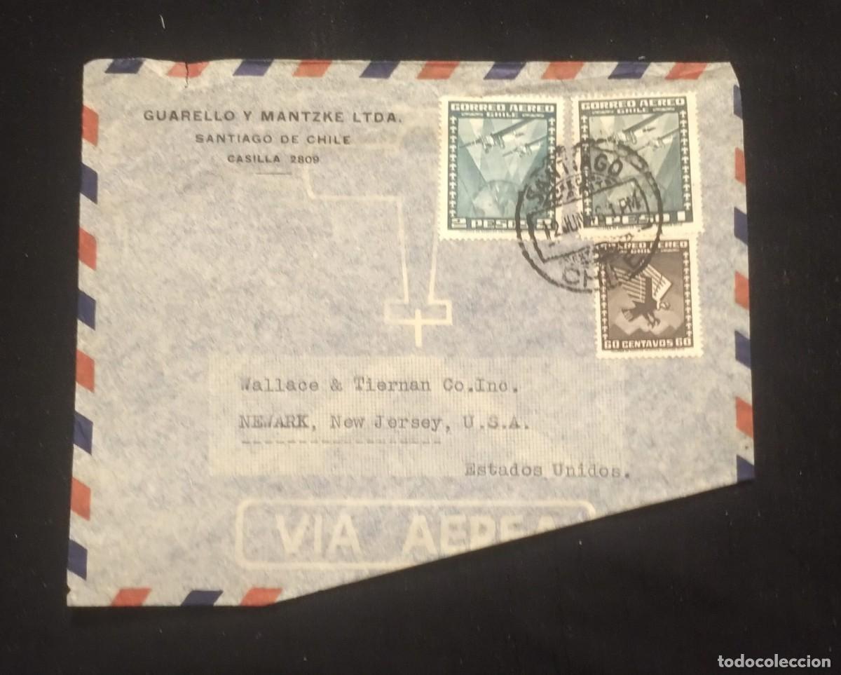 Sellos: TS) 1946 CHILE, COVER SENT FROM SANTIAGO, CHILE, TO NEW JERSEY,AIRMAIL,WITH AN ANDEAN CONDOR WITH IT