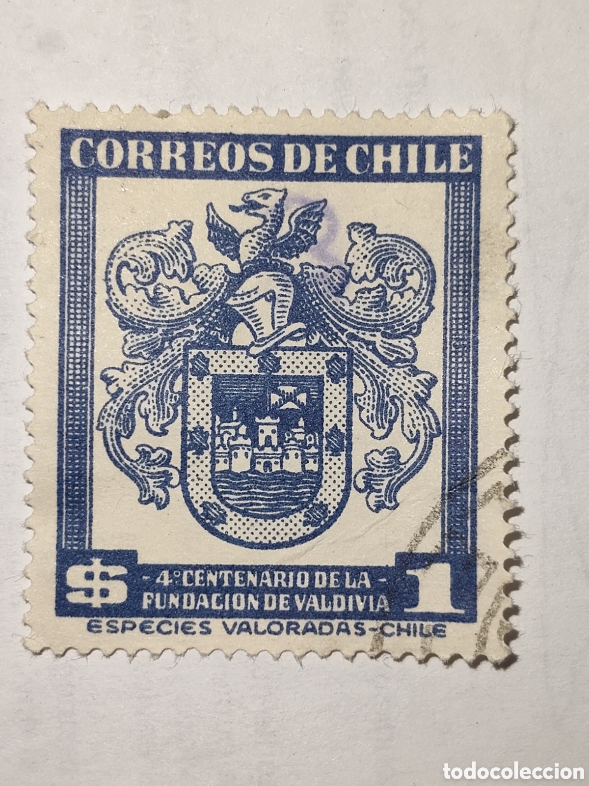 Sellos: Sello de Chile 4&ordm; centenario de la Fundaci&oacute;n Valdivia 1953