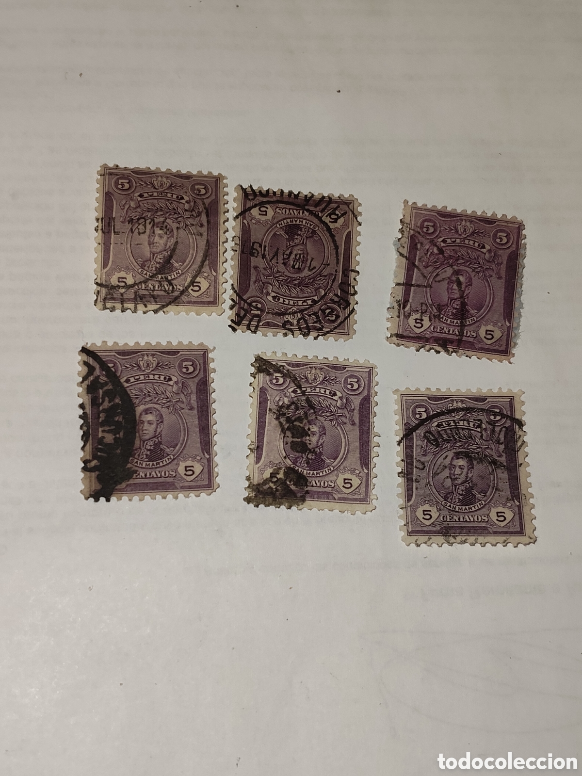 Sellos: 6 sellos de Chile lebertador Jos&eacute; de San Mart&iacute;n 1909 usado