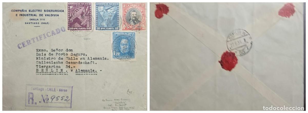 Timbres: O) 1935 CHILE, AIRPLANE AND SYMBOLS OF SPACE, TWO AIRPLANES OVER GLOBE, DOMINGO SANTAMARIA 2p, JOA