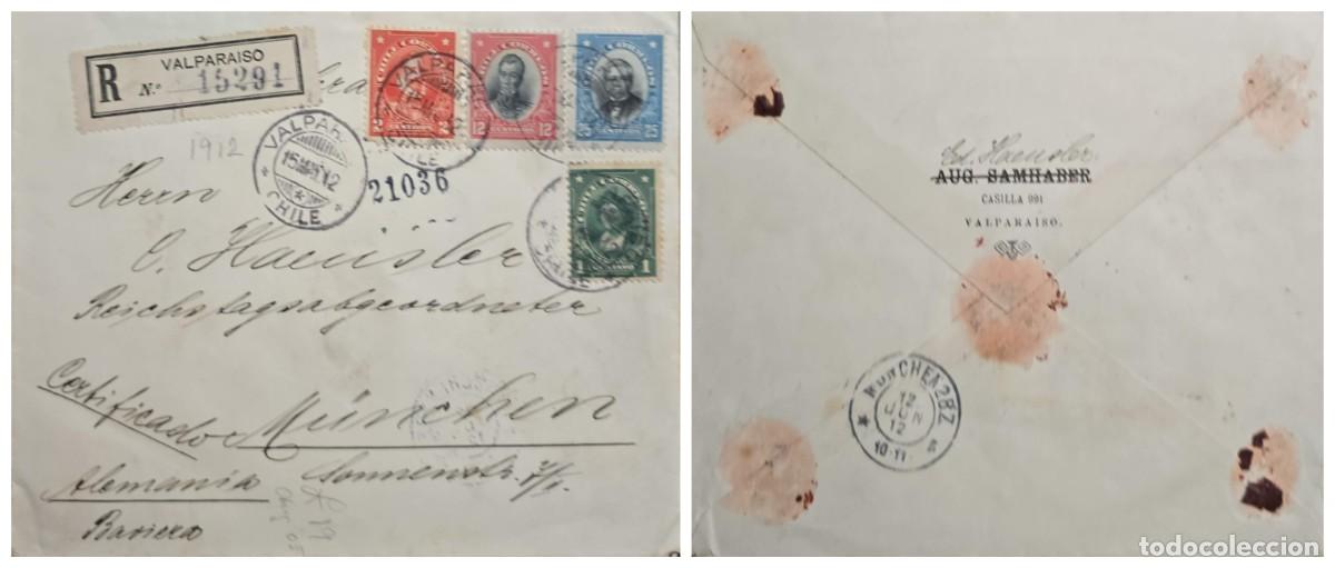 Sellos: O) 1912 CHILE, VALPARAISO, DE VALDIVIA, F. A. PINTO, MANUEL MONTT, CERTIFICATED COVER CIRCULATED