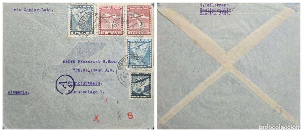 Sellos: O) 1940 circa, CHILE, VIA CONDOR LATI, A MARK IN CIRCLE, CHILE, TWO AIRPLANES OVER GLOBE, AIRPLAN