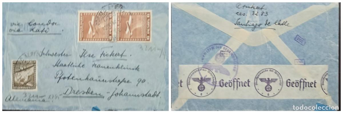 Sellos: O) CHILE, VIA CONDOR, VIA LATI, WINGS OVER CHILE, AIRPLANE, GEOFFNET, COVER CIRCULATED TO GERMANY