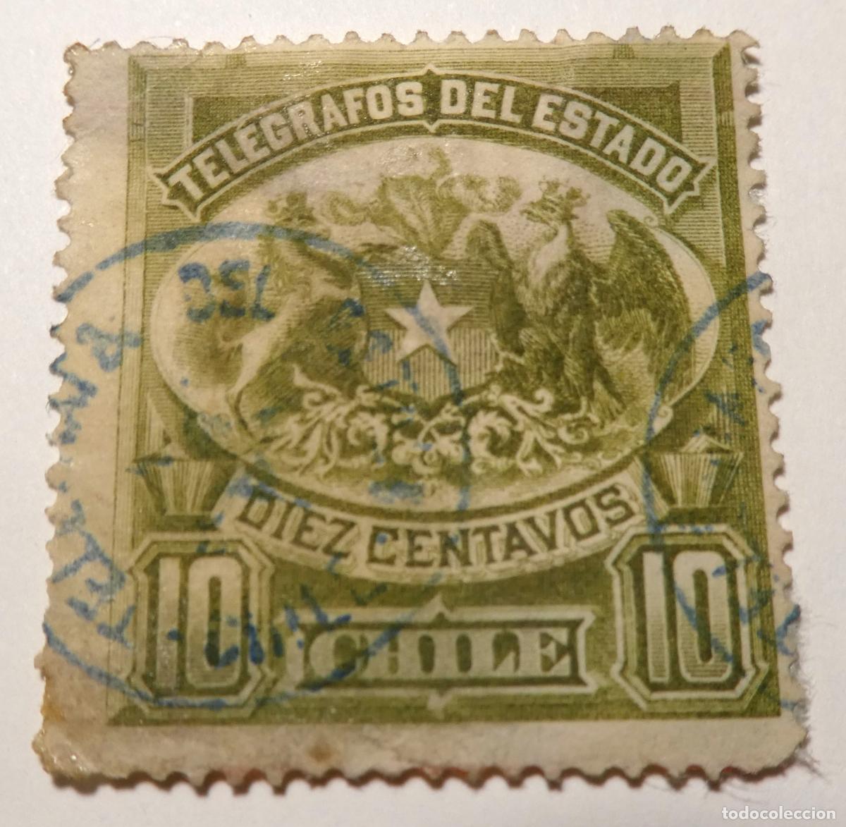 Sellos: Sello postal de Chile 10 centavos de 1883 ,Tel&eacute;grafos del Estado