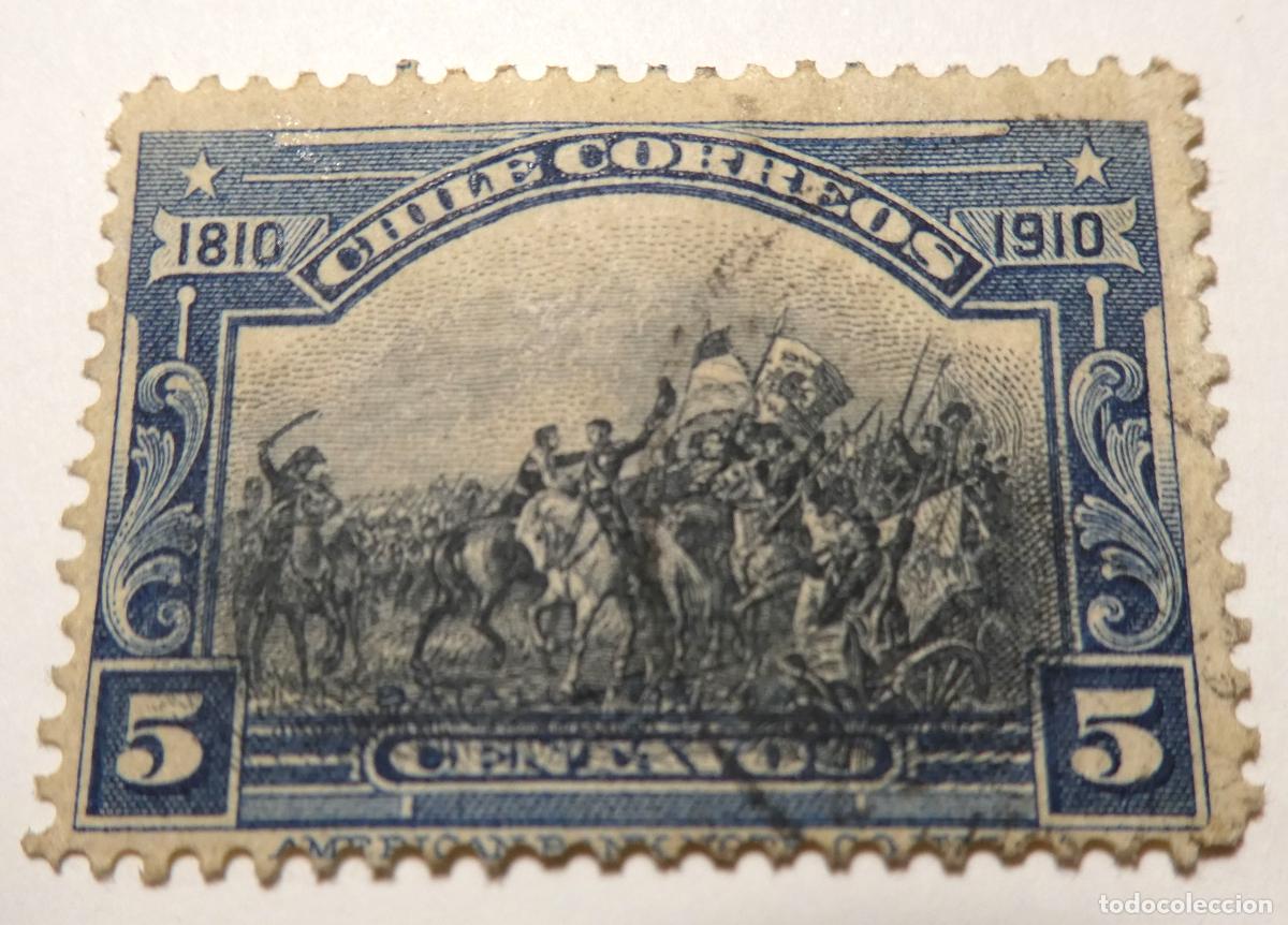 Sellos: Sello postal de Chile 5 centavos de 1910 ,Batalla de Maip&uacute;
