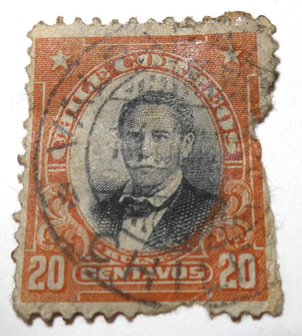 Sellos: Sello Postal de Chile 20 centavos de 1911, presidente y general Manuel Bulnes