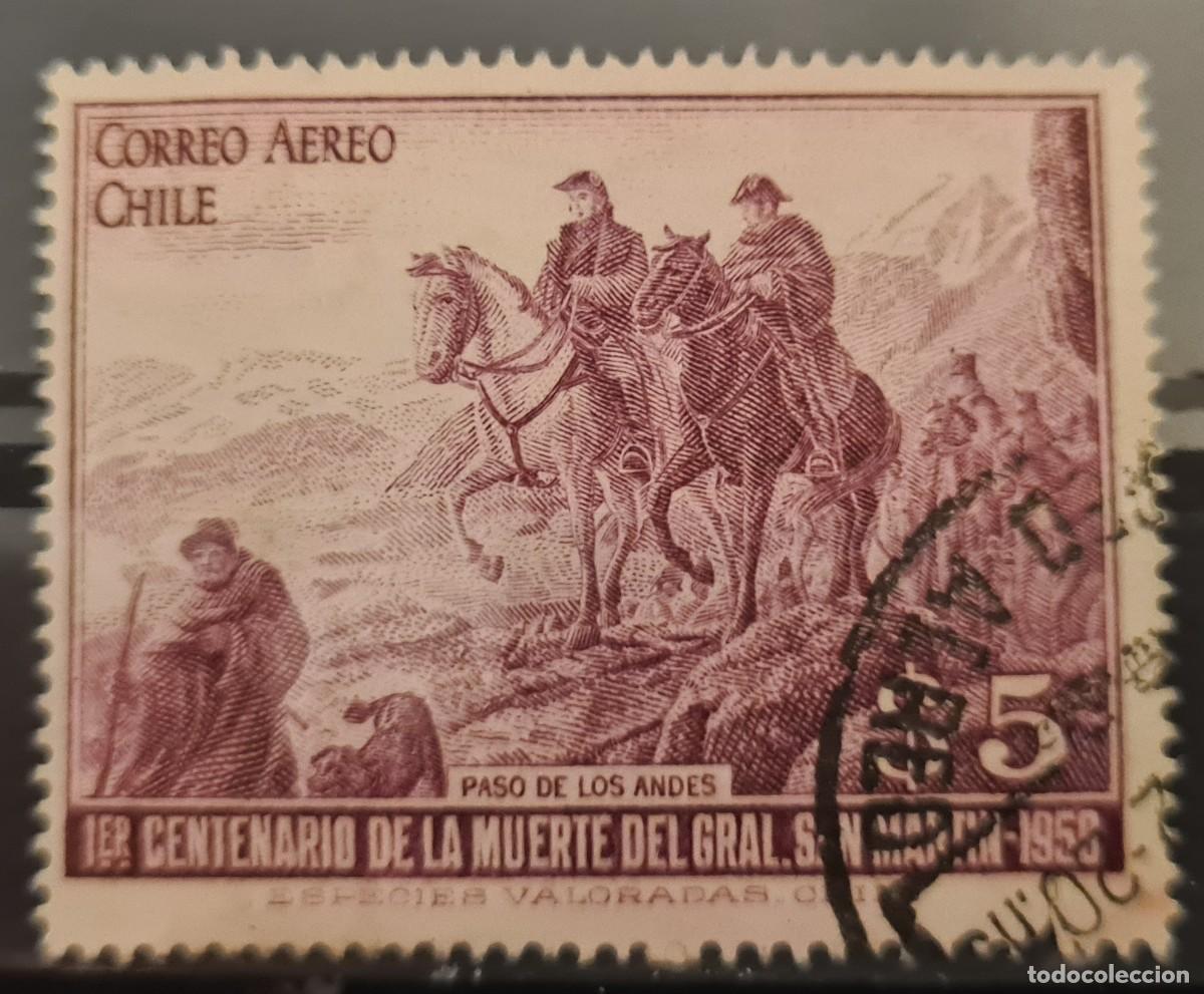 Sellos: Sello a&eacute;reo usado de Chile 1950: Centenario de la muerte del general Jos&eacute; de San Martin