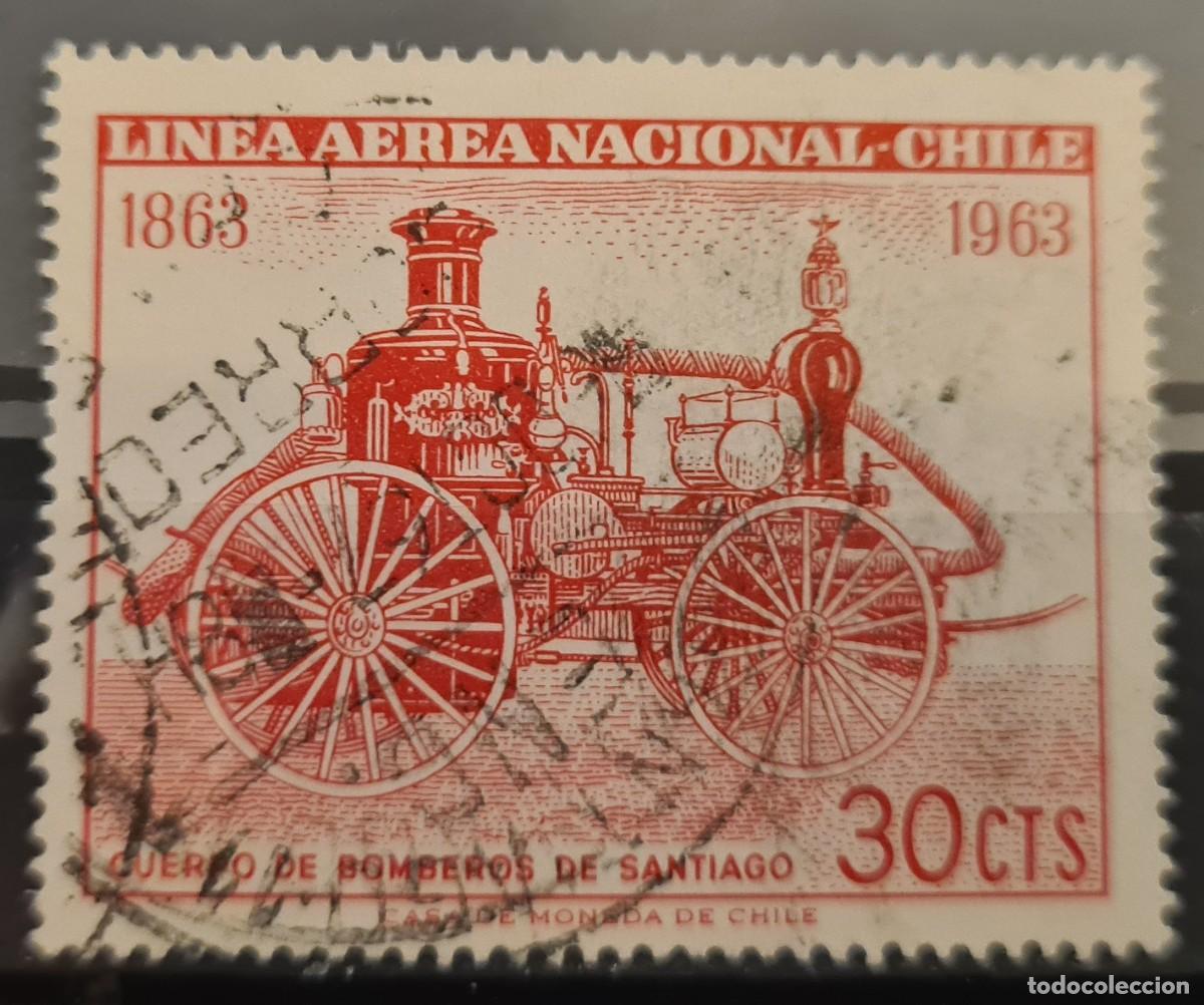 Sellos: Sello a&eacute;reo usado de Chile 1963: Centenario del Cuerpo de Bomberos de Santiago