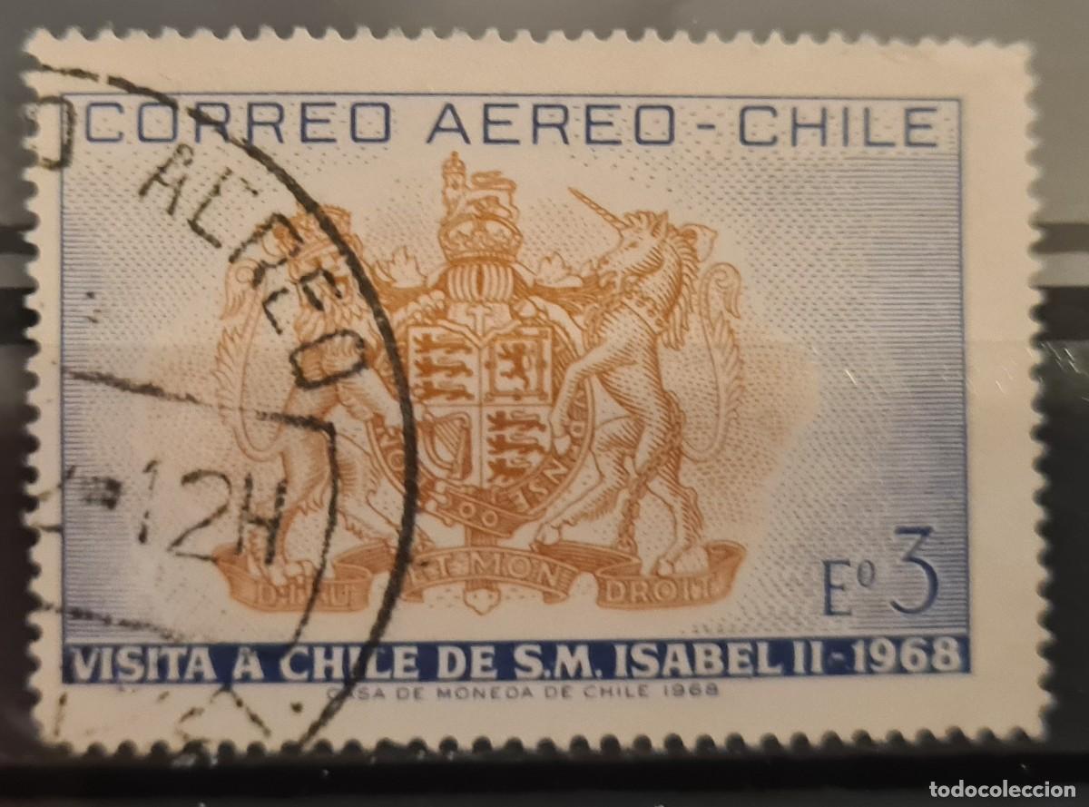 Sellos: Sello a&eacute;reo usado de Chile 1968: Visita de la Reina Isabel II