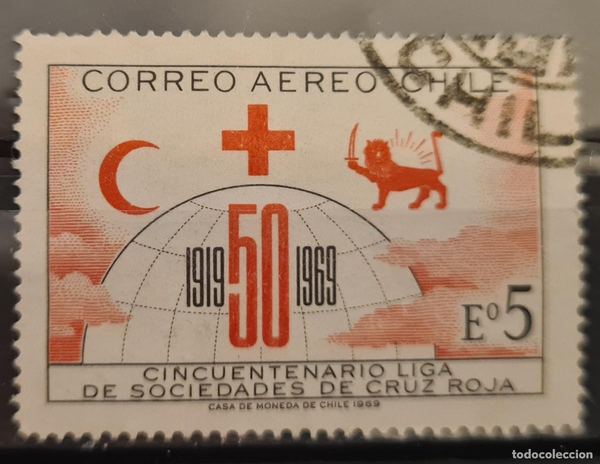 Sellos: Sello a&eacute;reo usado de Chile 1969: Cincuentenario de la Liga de las sociedades de Cruz Roja