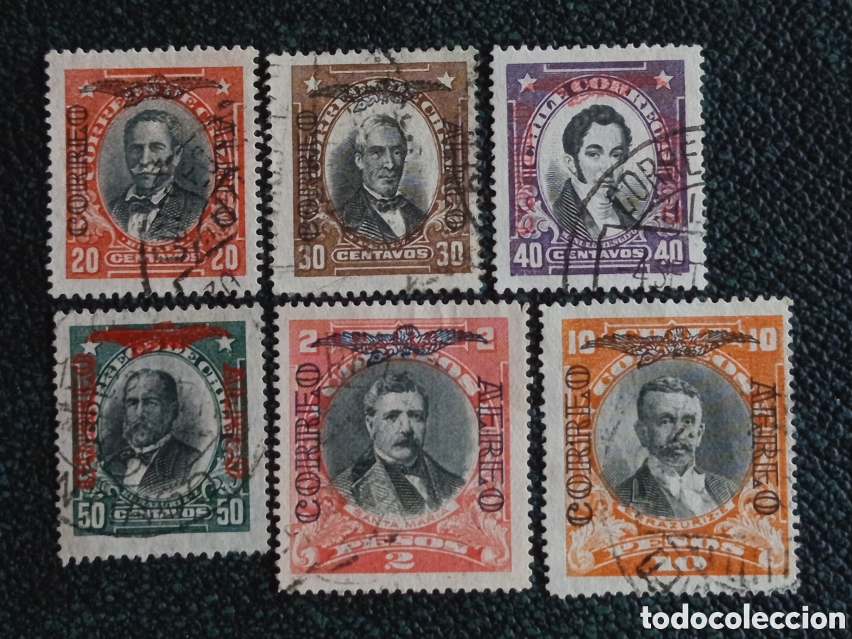 Sellos: Chile 1928 Lote 6 Sellos Presidentes Sobrecarga A&eacute;reo Usados