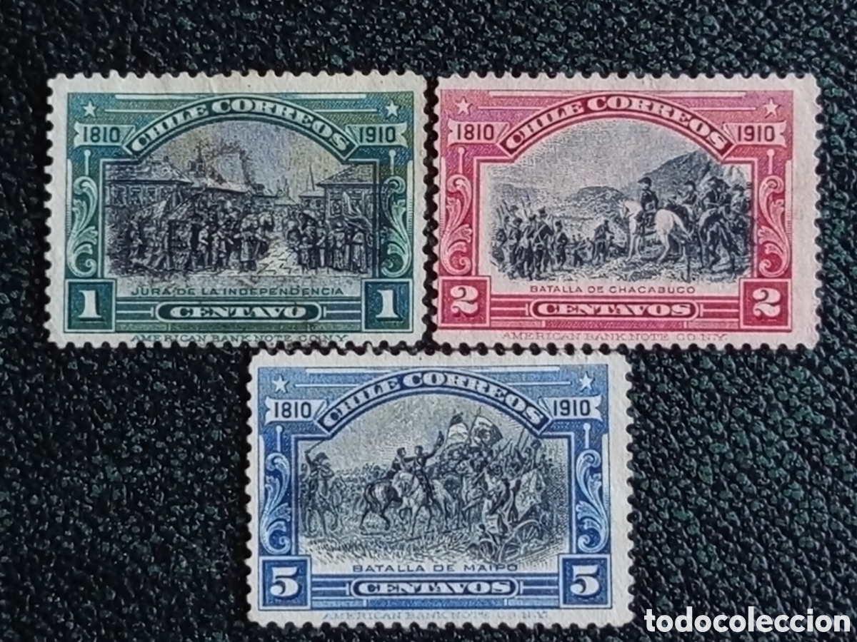 Sellos: Chile 1910 Centenario Independencia Nuevos MH Lote 3 Sellos Scott 84/86