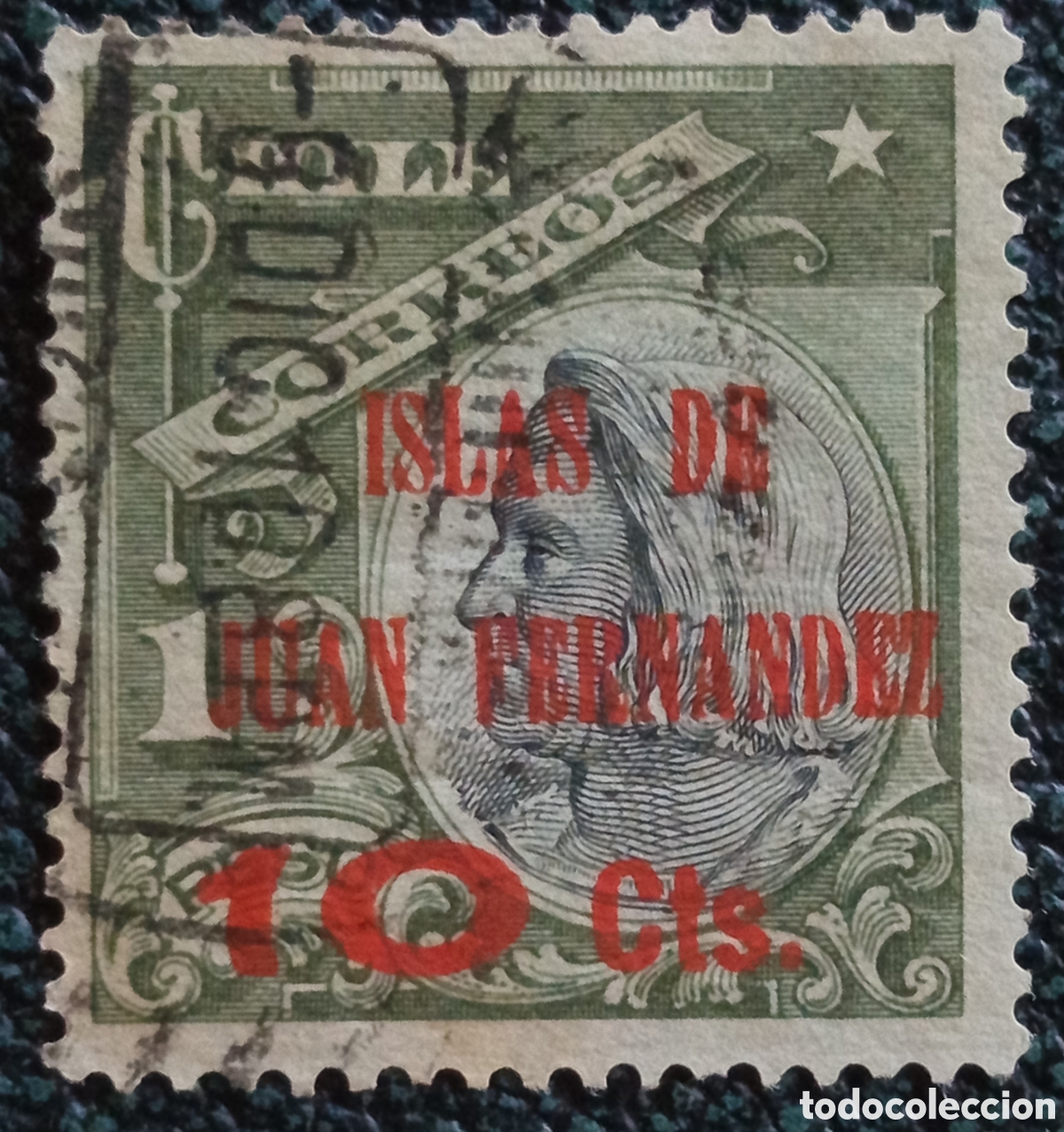 Sellos: Sello Chile 1910 Islas Juan Fern&aacute;ndez 10c s/ 1p Usado (Scott #81)