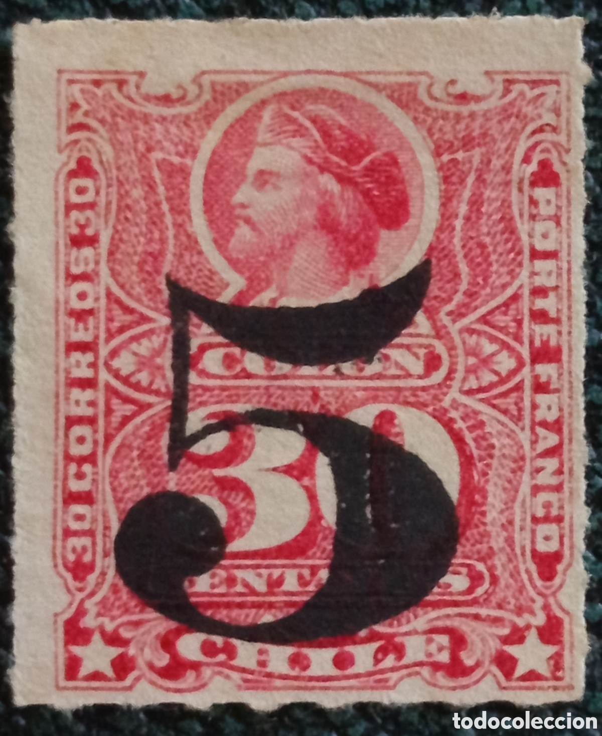Sellos: Sello Chile 1900 Crist&oacute;bal Col&oacute;n 5c sobre 30c Nuevo MH (Scott #41)