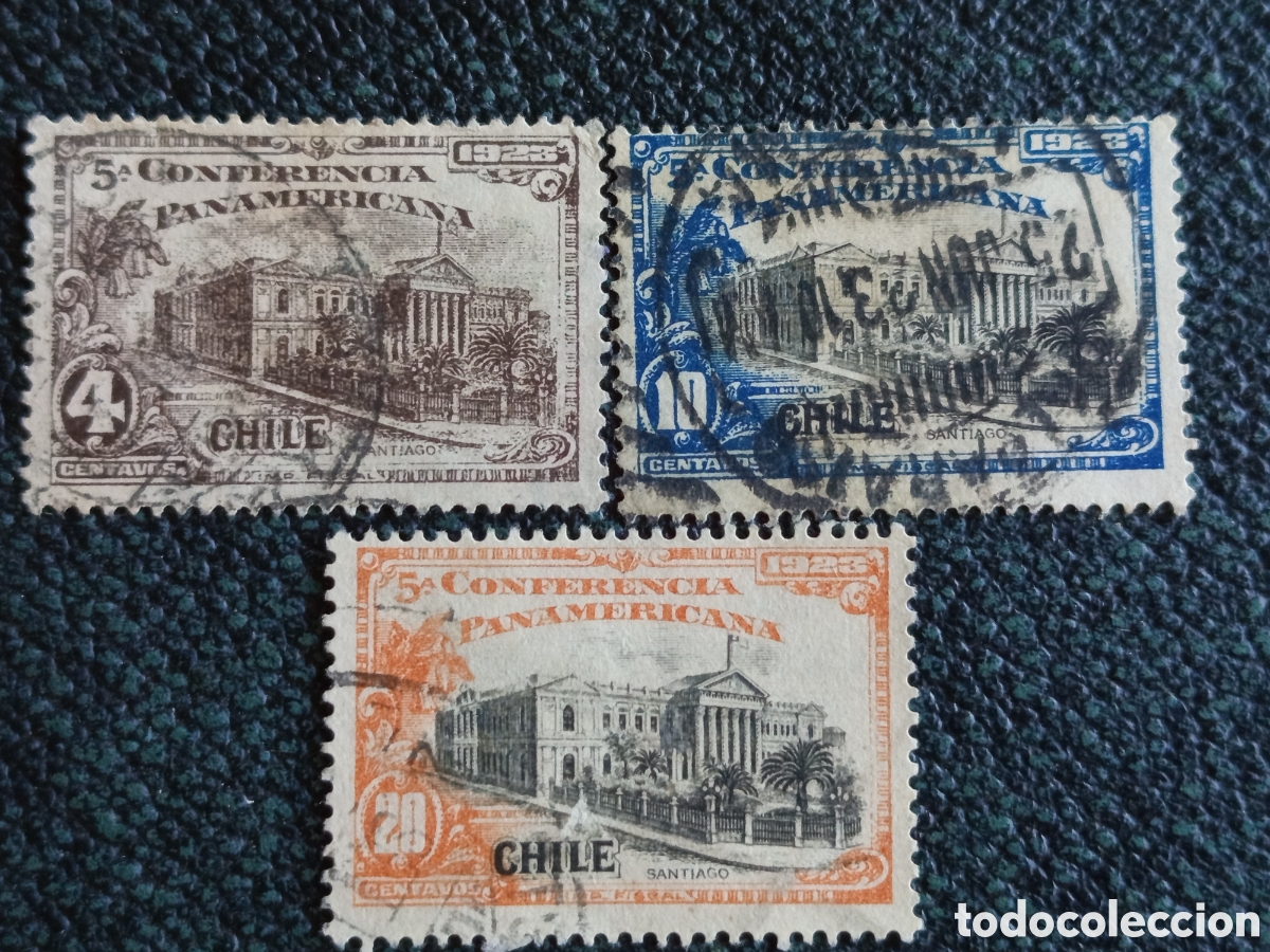 Sellos: Lote 3 Sellos Chile 1923 5&ordf; Conferencia Panamericana Scott 147/148/149