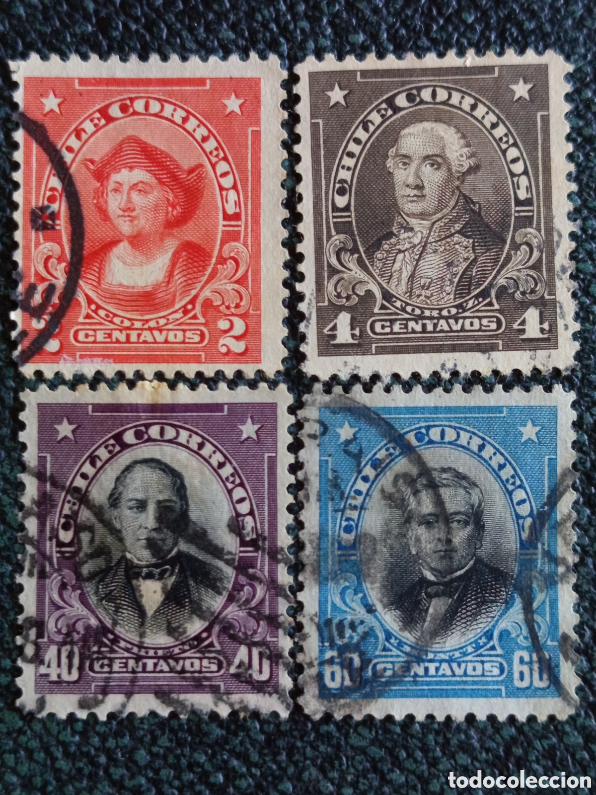 Sellos: Lote 4 Sellos Chile 1911 Presidentes Pr&oacute;ceres Scott 99/101/106/107 Usados