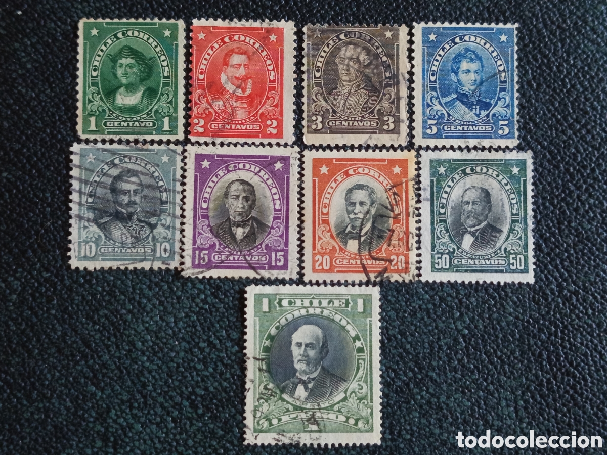 Sellos: AnuncioLote 9 Sellos Chile 1911/1928 Presidentes Pr&oacute;ceres Scott 98 a 181 Usados