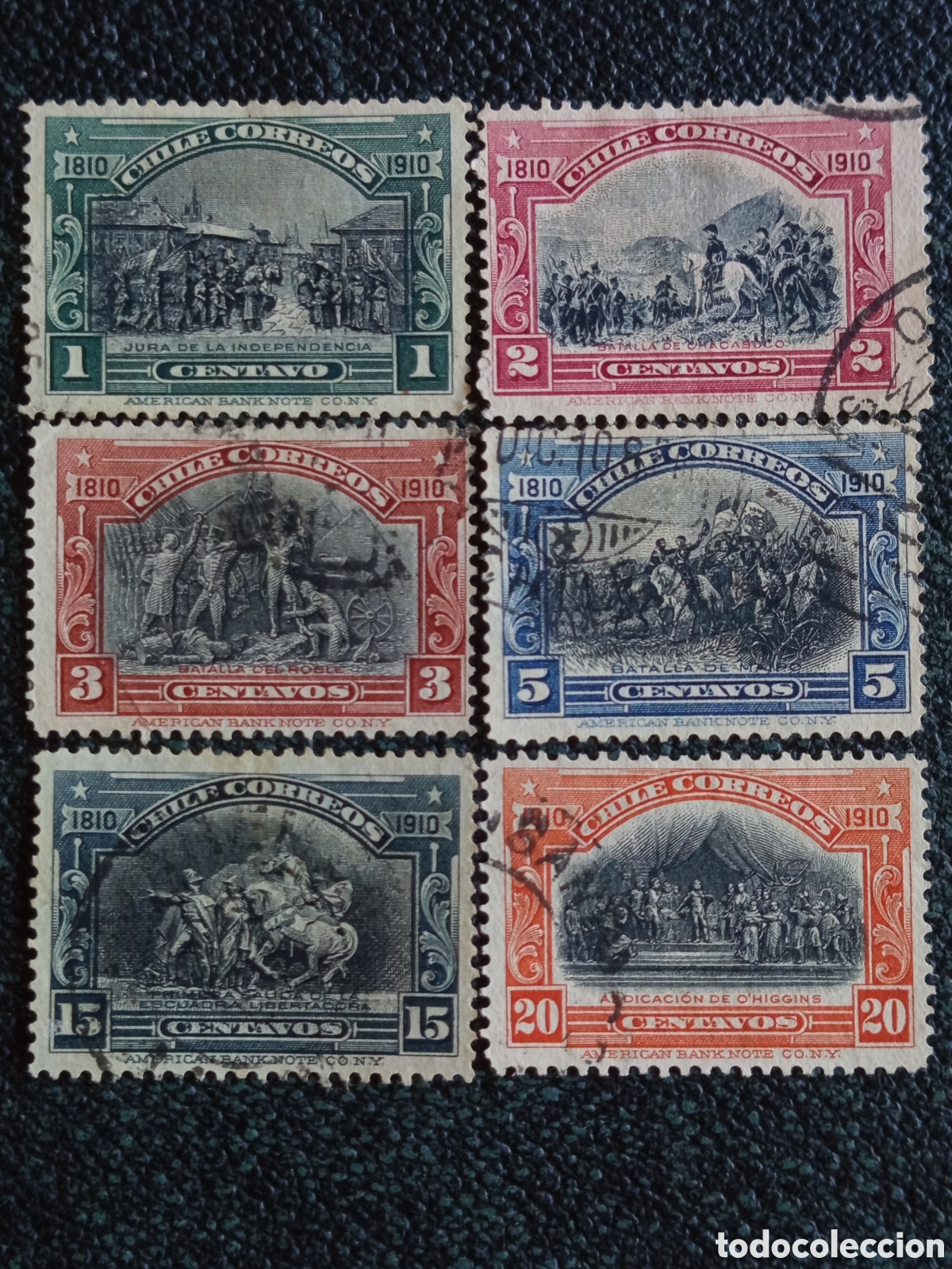 Sellos: Lote 6 Sellos Chile 1910 Centenario Independencia Scott 83/84/85/86/88/89 Usados