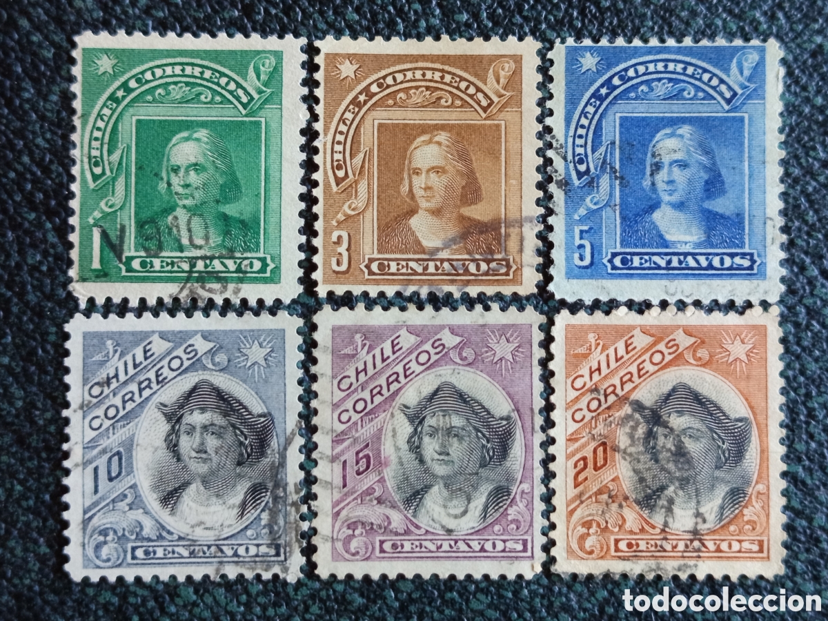 Sellos: Lote 6 Sellos Chile 1900/1905 Crist&oacute;bal Col&oacute;n Scott 38/40 y 68/70/71 Usados
