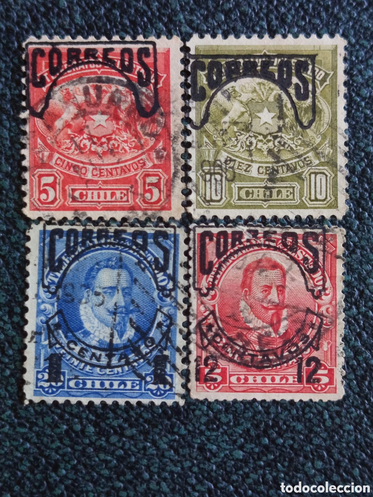 Sellos: Lote 4 Sellos Chile 1904/1921 Escudo y Presidentes Scott 60/63/114/126 Usados