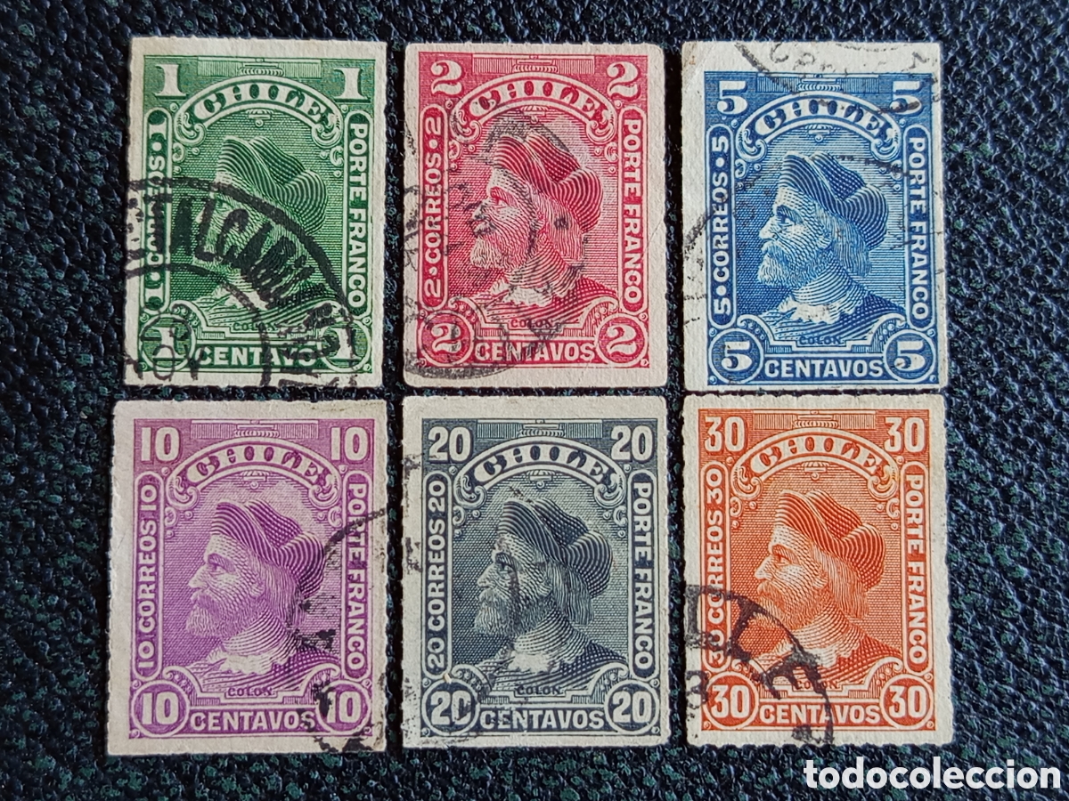 Sellos: Lote 6 Sellos Chile 1900 Col&oacute;n Cabezones Porte Franco Scott 50 a 55 Usados