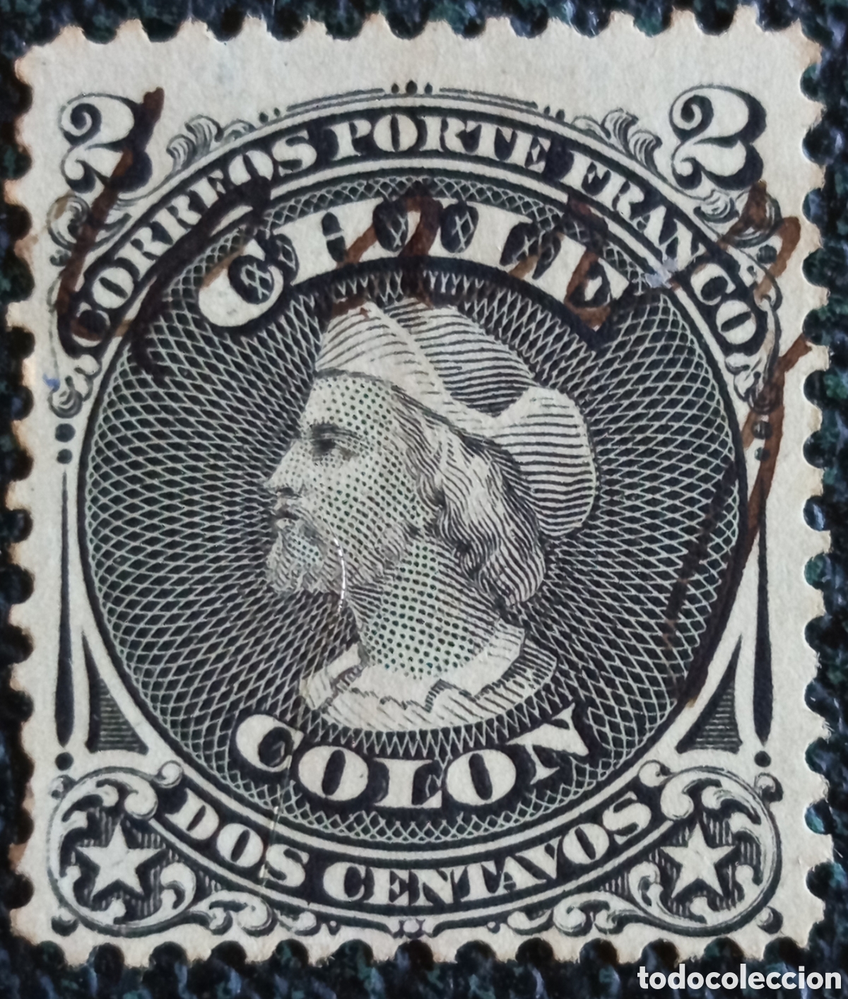 Sellos: Sello Chile 1867 Crist&oacute;bal Col&oacute;n 2c Negro Primer Dentado Scott 16 Usado