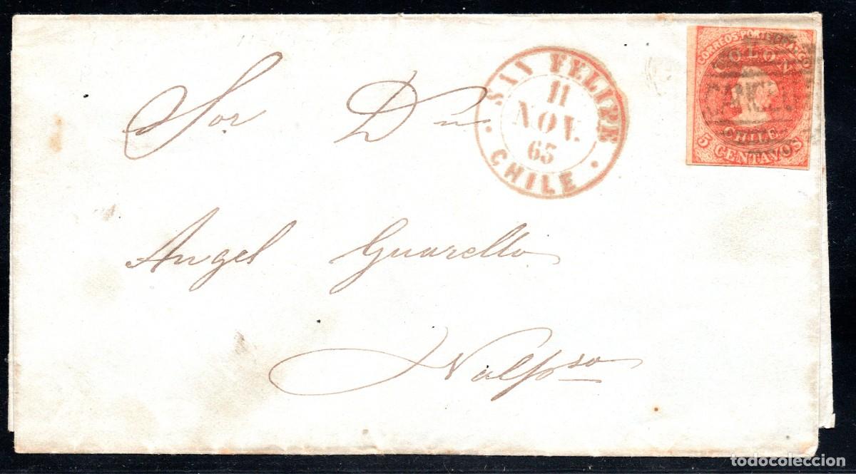 Sellos: CHILE, CUBIERTA 1865 COLON SAN FELIPE, MATASELLOS CANCELLED