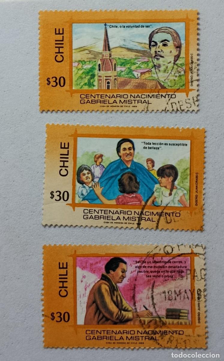 Sellos: Sellos Chile 1989 Centenario del nacimiento de Gabriela Mistral, 1.889 - 1.957. Nobel de literatura.