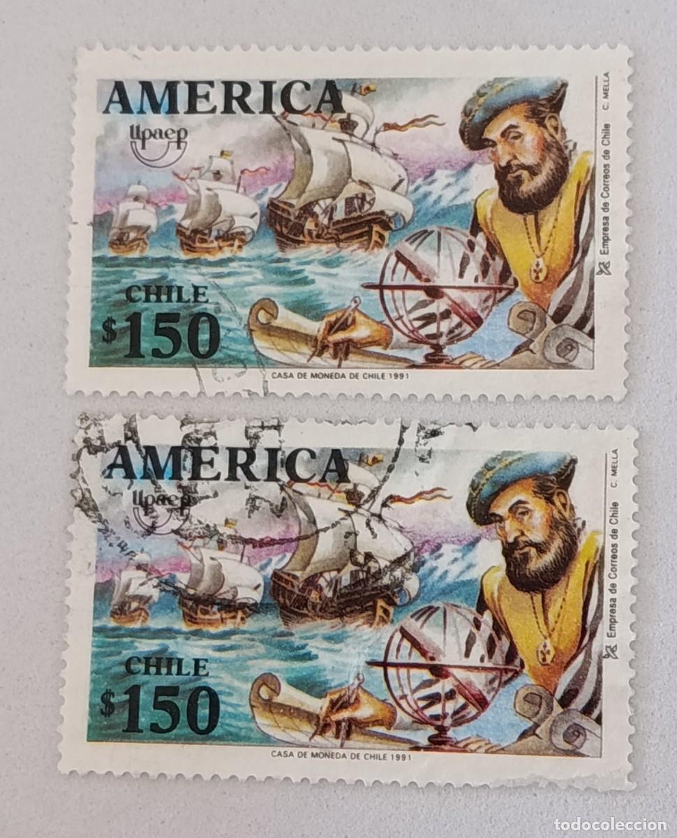 Sellos: Sellos Chile 1991 Emisi&oacute;n &rdquo;Am&eacute;rica UPAEP&rdquo;. Viajes y descubrimientos.