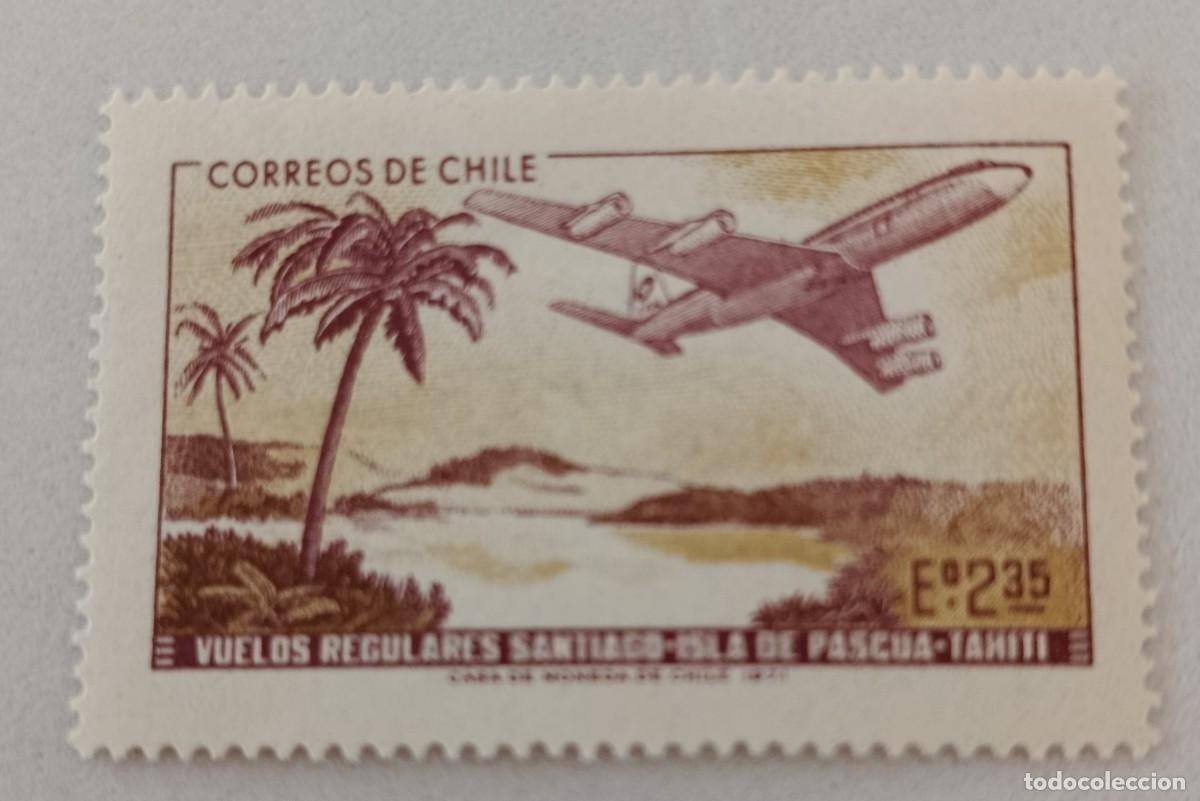 Timbres: Sellos Chile 1971 Inauguraci&oacute;n de los vuelos regulares entre Santiago de Chile y la Isla de Pascua.