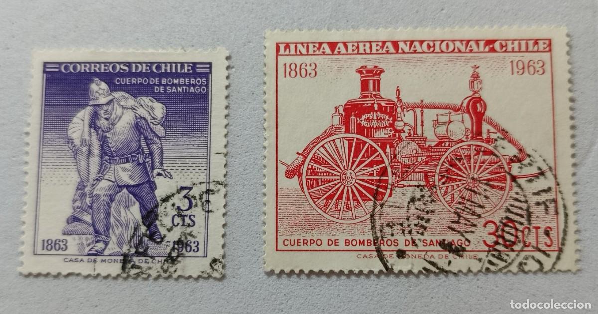 Timbres: Sellos Chile 1963 Centenario del cuerpo de bomberos de Santiago de Chile.