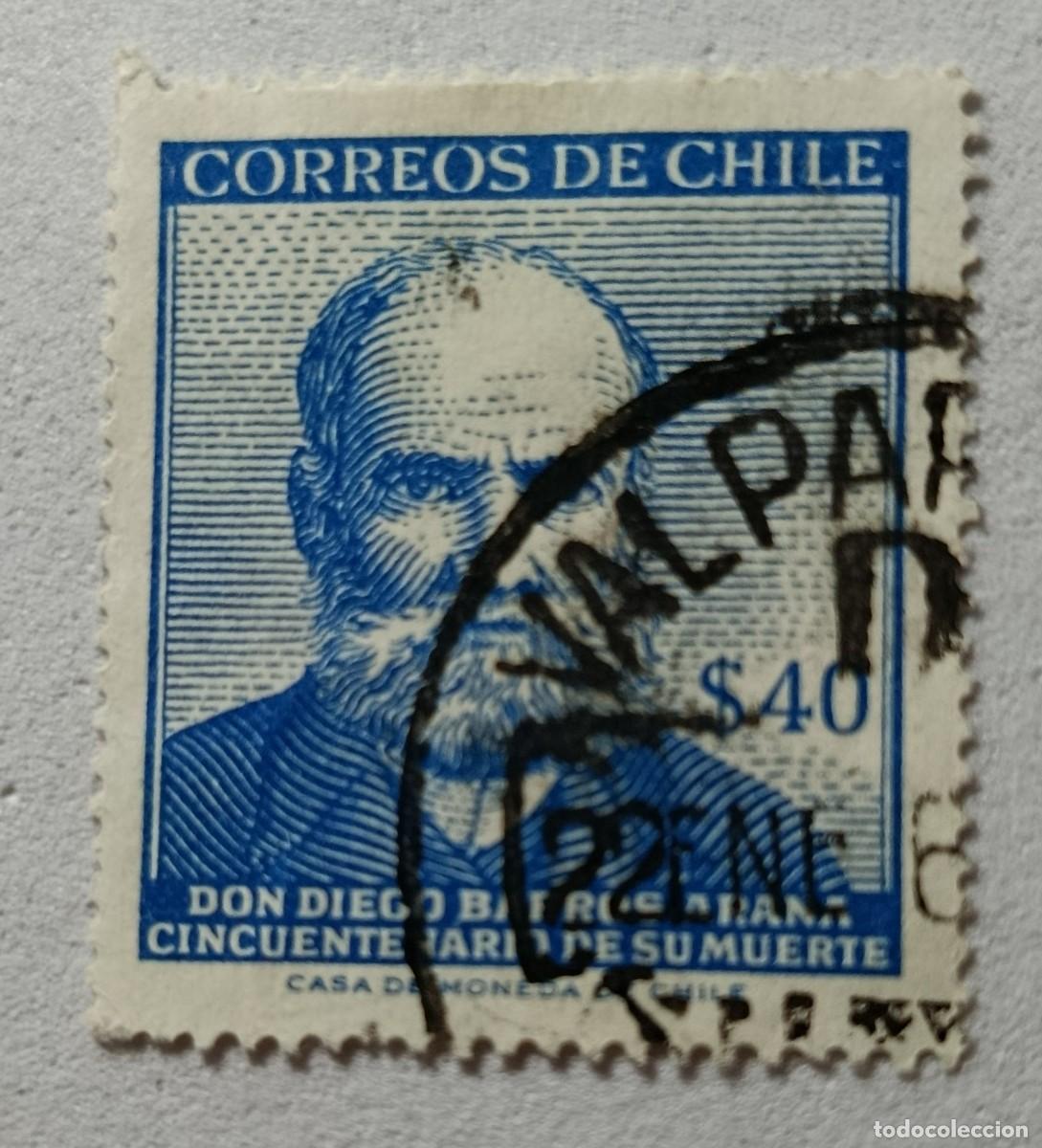 Sellos: Sellos Chile 1959 L Aniversario de la muerte del historiador Diego Barros - Arana, 1.830 - 1.907