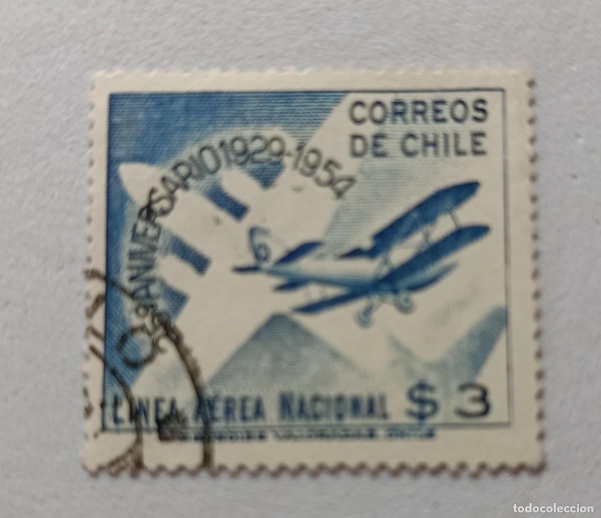 Sellos: Sellos Chile 1954 XXV Aniversario de la L&iacute;nea A&eacute;rea Nacional. A&eacute;reo.