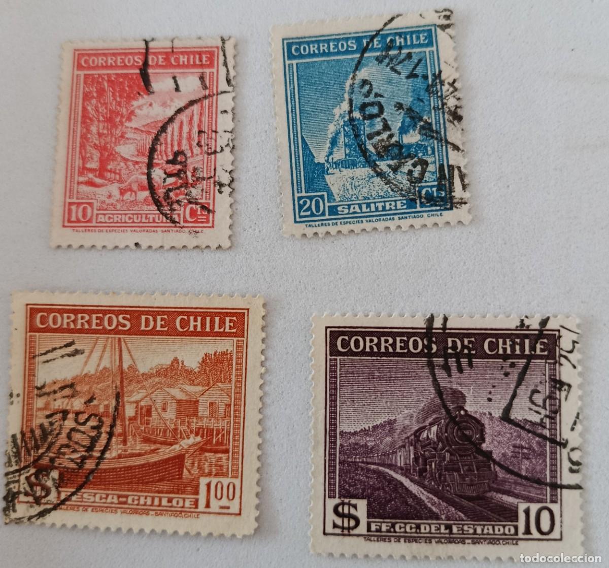 Sellos: Sellos Chile 1942 -1945 Paisajes. Serie de 1.938 - 1.940, goma sin filigrana.